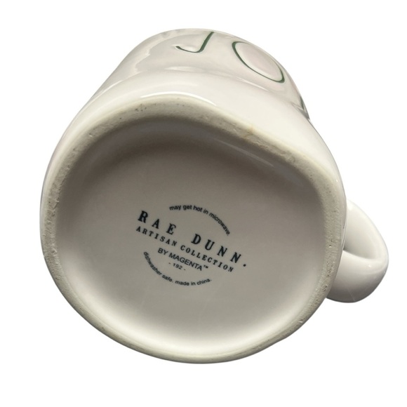 Rae Dunn White Mug with red interior and Green Joy Text - Picture 3 of 8